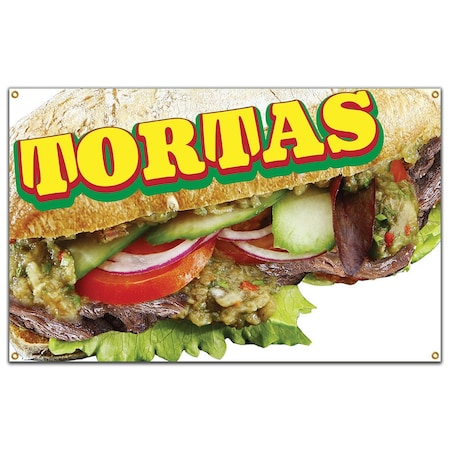 Signmission Tortas Banner Concession Stand Food Truck Single Sided B-60 Tortas19